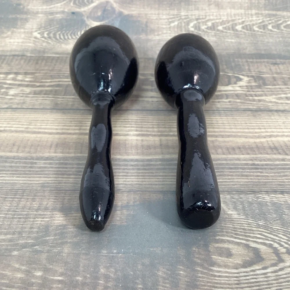 Pair Vintage Black Wood Egg Shaped Sock Darner, Wooden Sewing Tool
